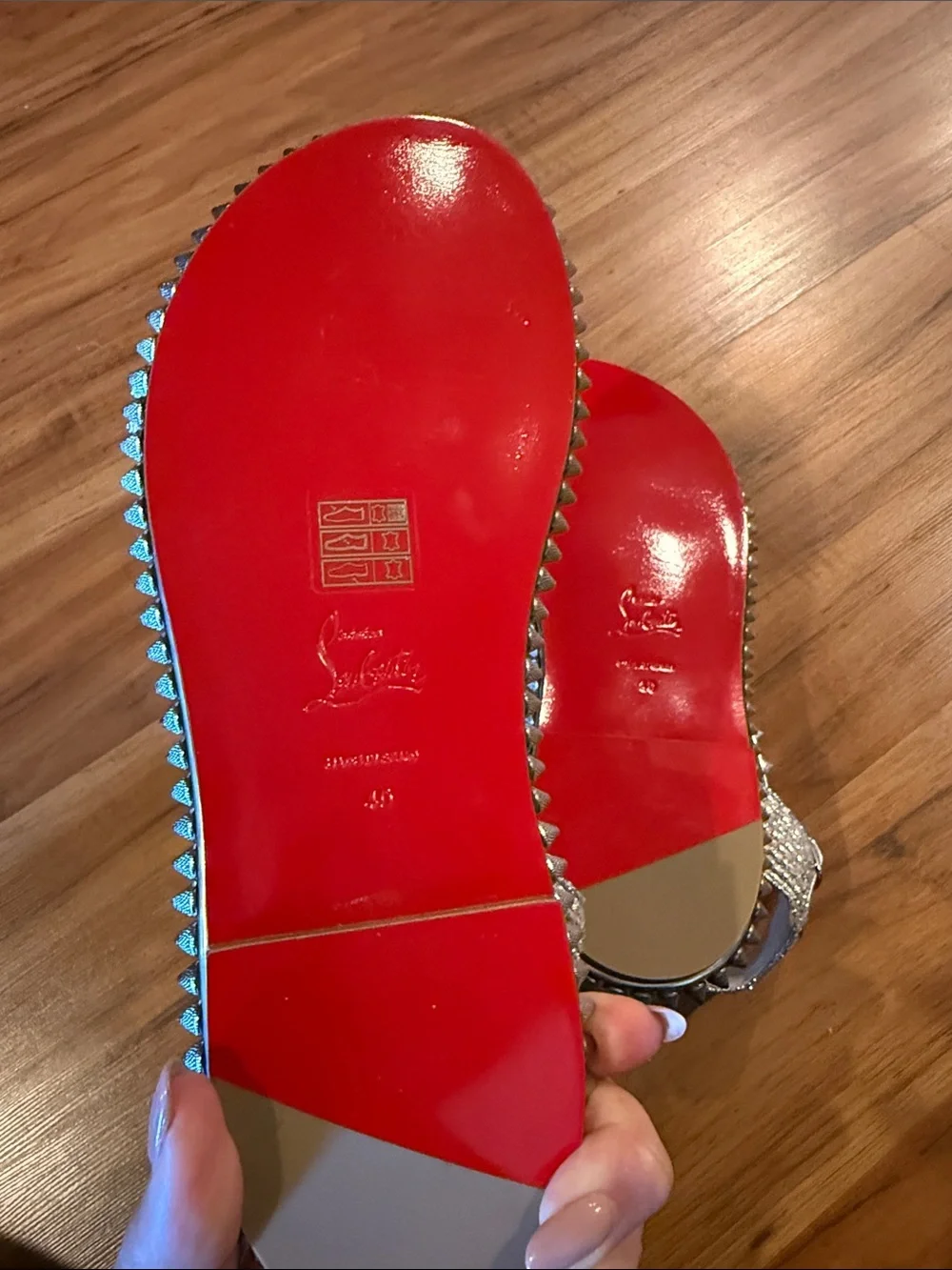 Christian Louboutin Silver Studded Leather Ankle-Strap Sandals size 40